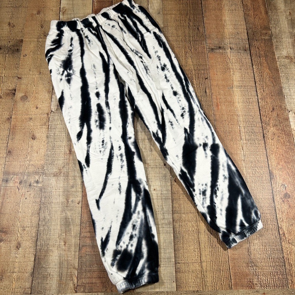 Good American Boyfriend Sweatpants 2 Medium Black White Tie Dye Cotton Jogger